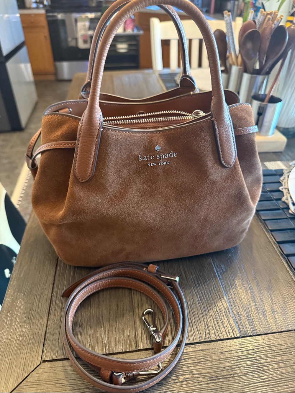 kate spade Brown Suede Satchel with Detachable Strap